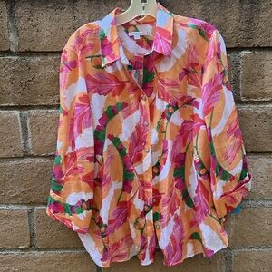 Chico’s Floral Print Blouse 3/4 length sleeves button down 2.5 US XL‎